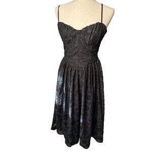 Burnout babydoll Blk corset Lace-Up Bustier Midi dress M Goth coquette read Y2K